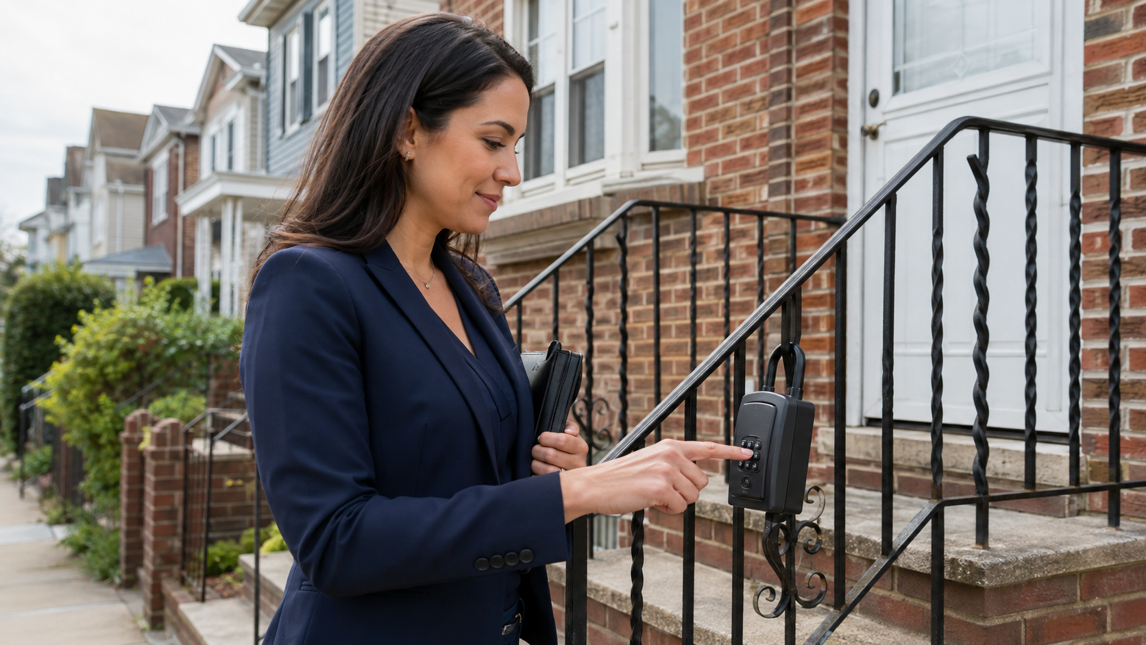 Licensed Queens showing agent using an authorized property lockbox