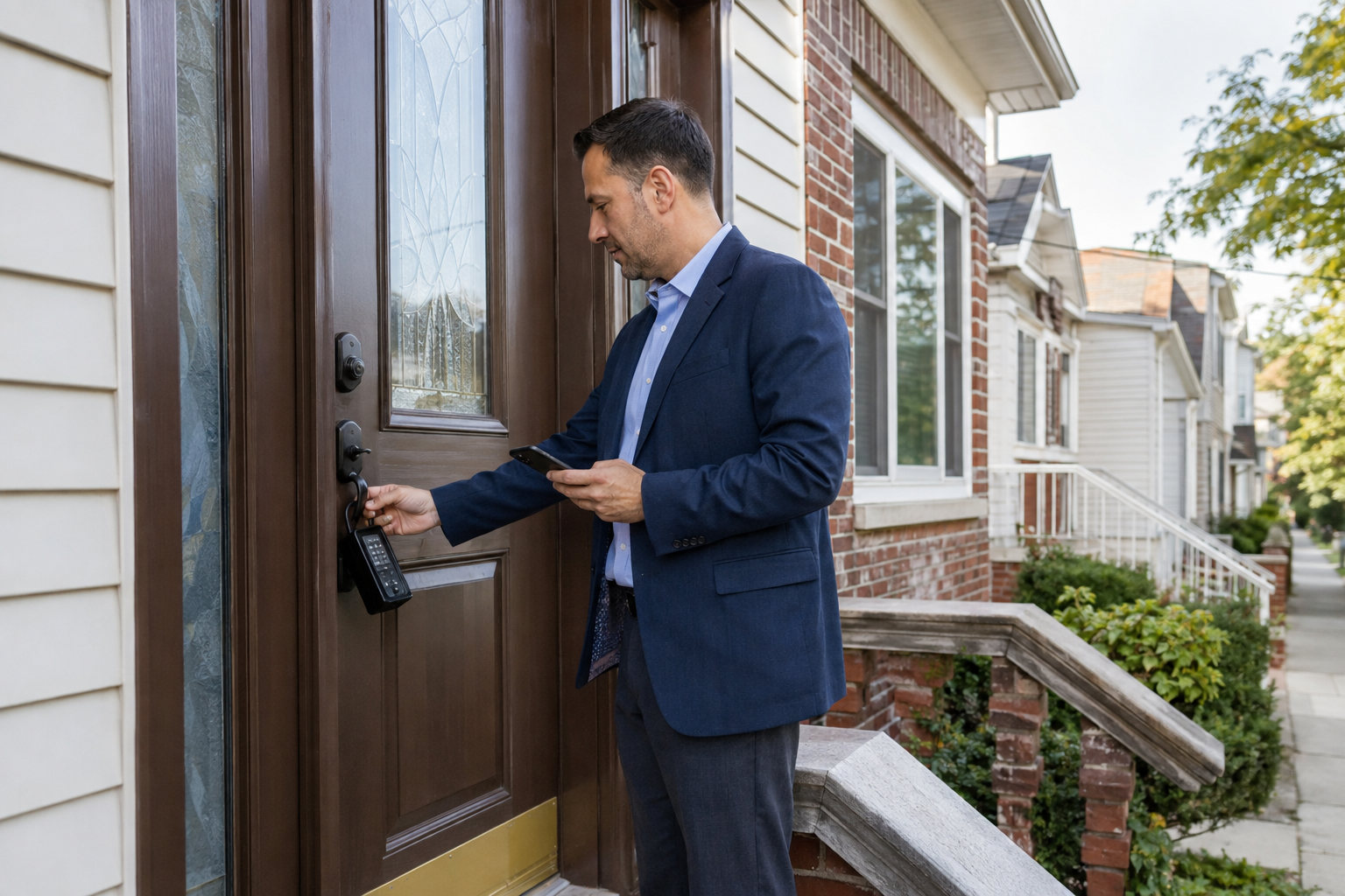 Licensed Queens showing agent using an authorized property lockbox